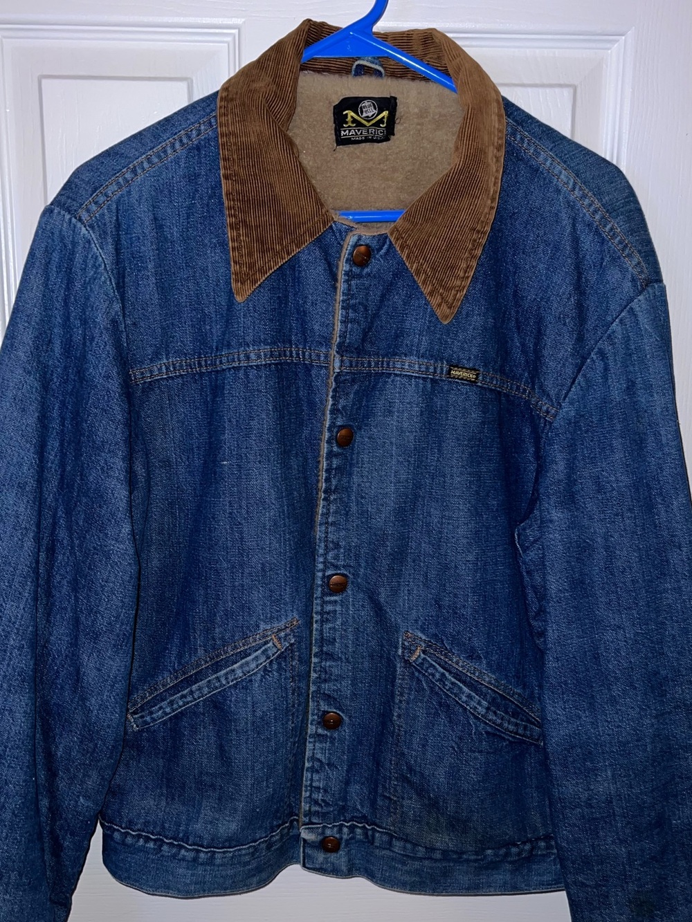 Vintage Maverick USA Denim Ranch Jacket Fleece Lined Corduroy Collar